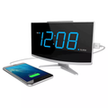 Jumbo Curved Blue LED Digital Alarm Clock with USB Charging Port