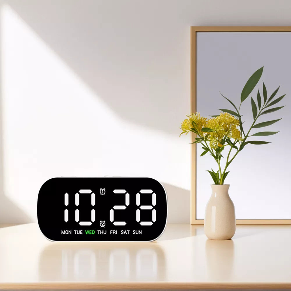Dual Alarm Digital Clock with 5-Level Brightness and Snooze Function