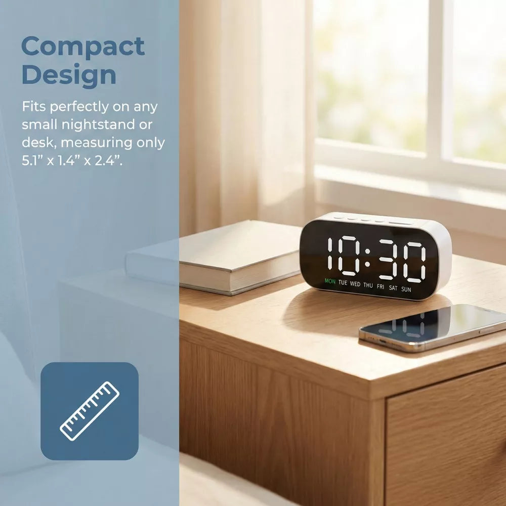 Dual Alarm Digital Clock with 5-Level Brightness and Snooze Function