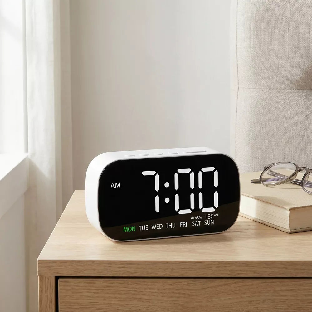 Dual Alarm Digital Clock with 5-Level Brightness and Snooze Function