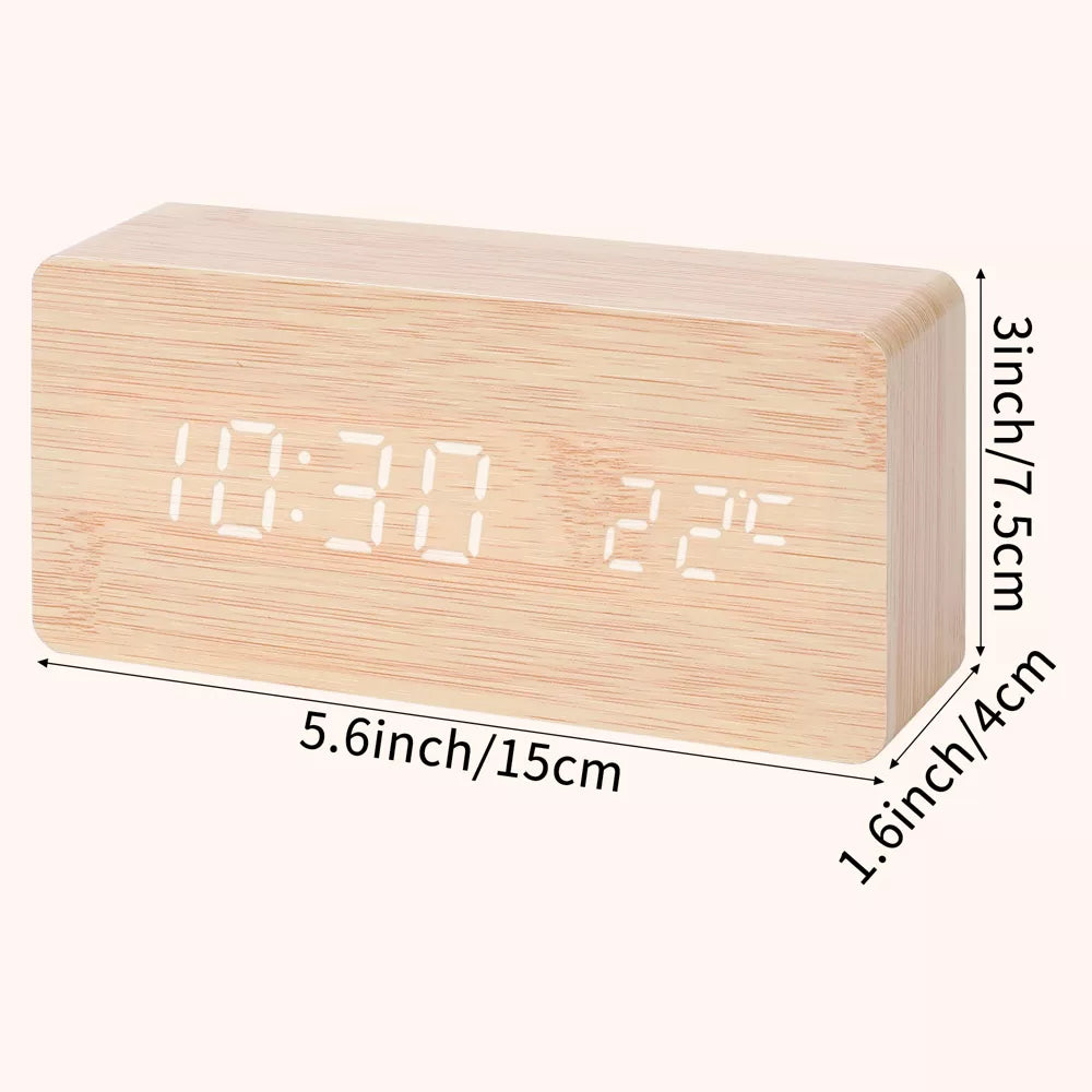 Wood Grain Voice Activated Digital Alarm Clock with Adjustable Brightness